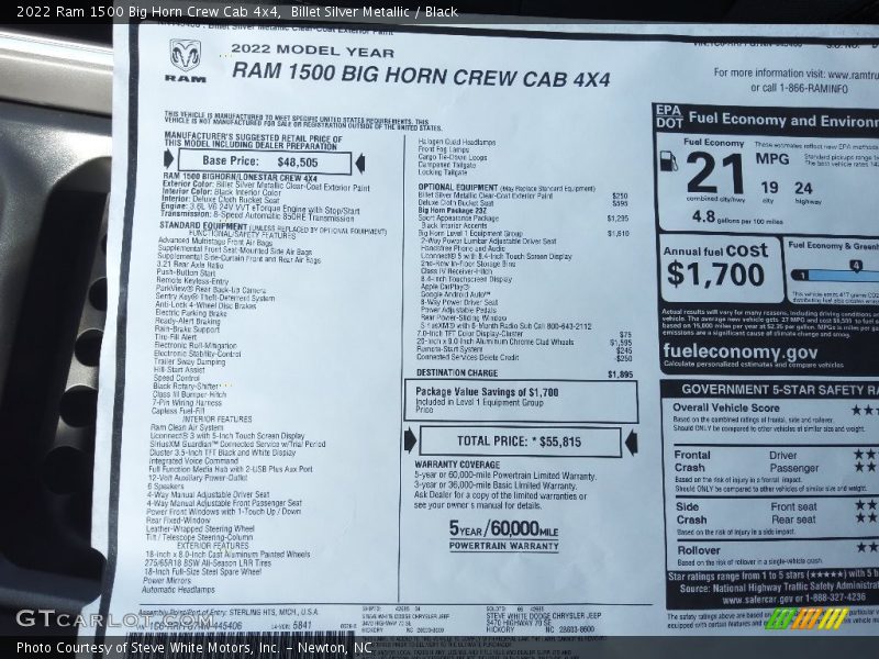 Billet Silver Metallic / Black 2022 Ram 1500 Big Horn Crew Cab 4x4