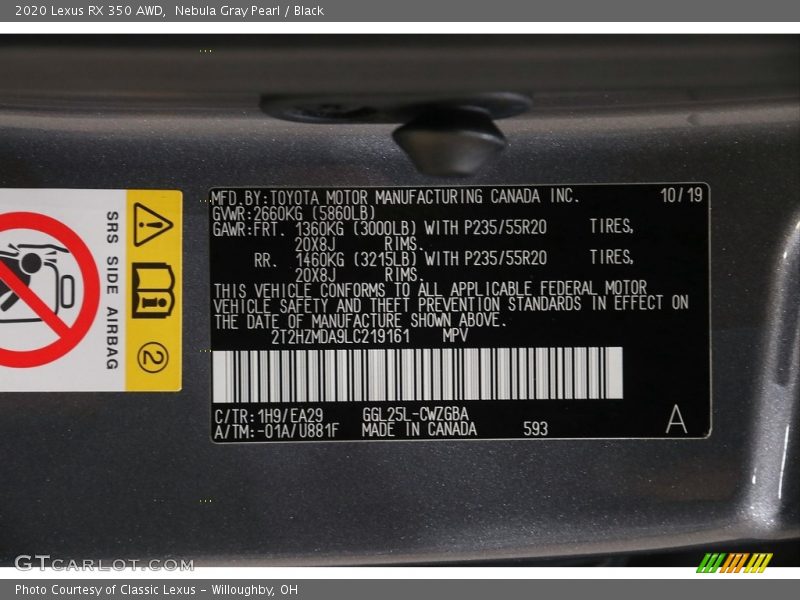 Nebula Gray Pearl / Black 2020 Lexus RX 350 AWD