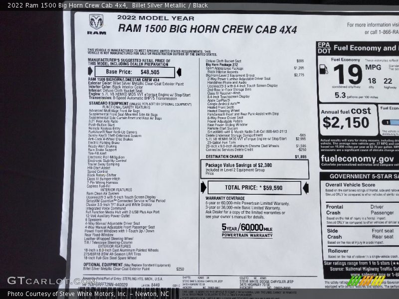 Billet Silver Metallic / Black 2022 Ram 1500 Big Horn Crew Cab 4x4