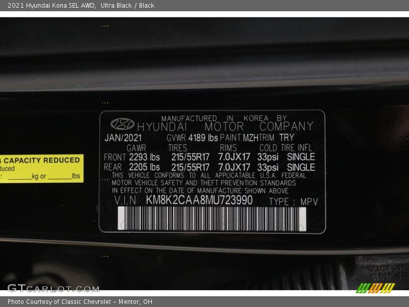 Ultra Black / Black 2021 Hyundai Kona SEL AWD