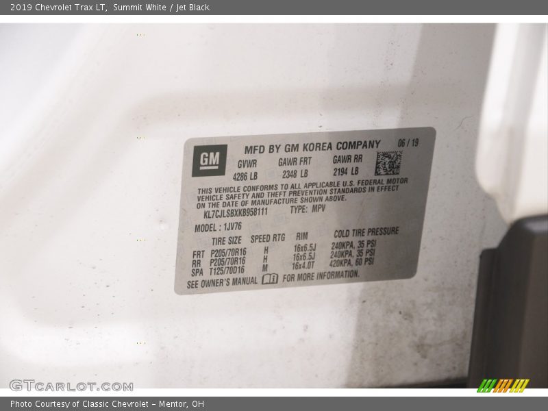 Summit White / Jet Black 2019 Chevrolet Trax LT