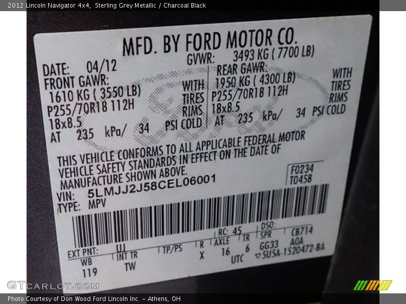 Sterling Grey Metallic / Charcoal Black 2012 Lincoln Navigator 4x4