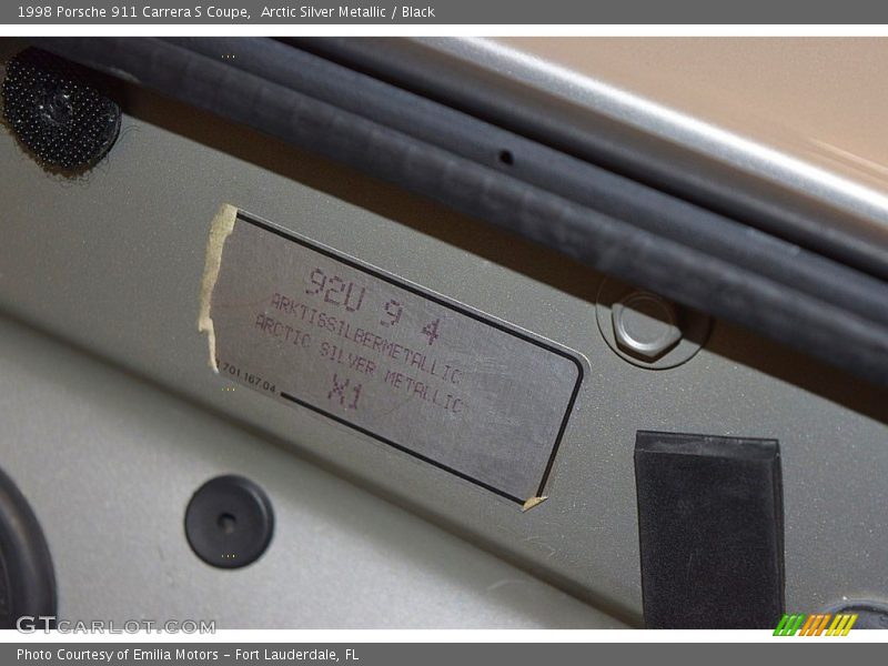 1998 911 Carrera S Coupe Arctic Silver Metallic Color Code X1