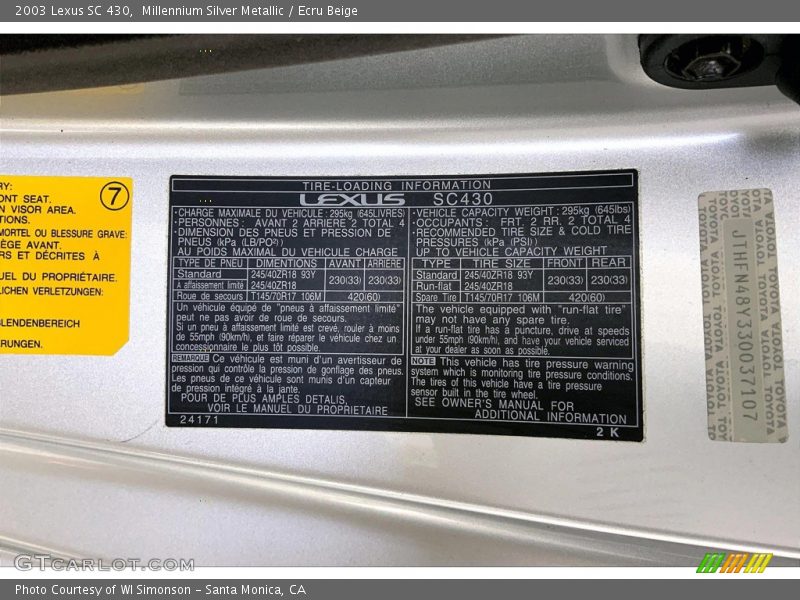 Millennium Silver Metallic / Ecru Beige 2003 Lexus SC 430