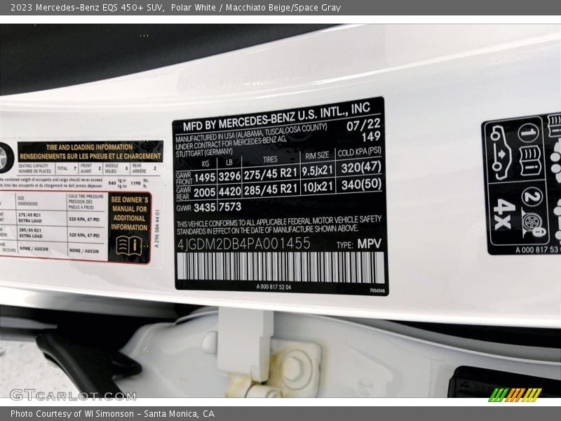 2023 EQS 450+ SUV Polar White Color Code 149