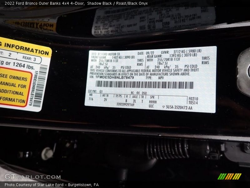 2022 Bronco Outer Banks 4x4 4-Door Shadow Black Color Code G1