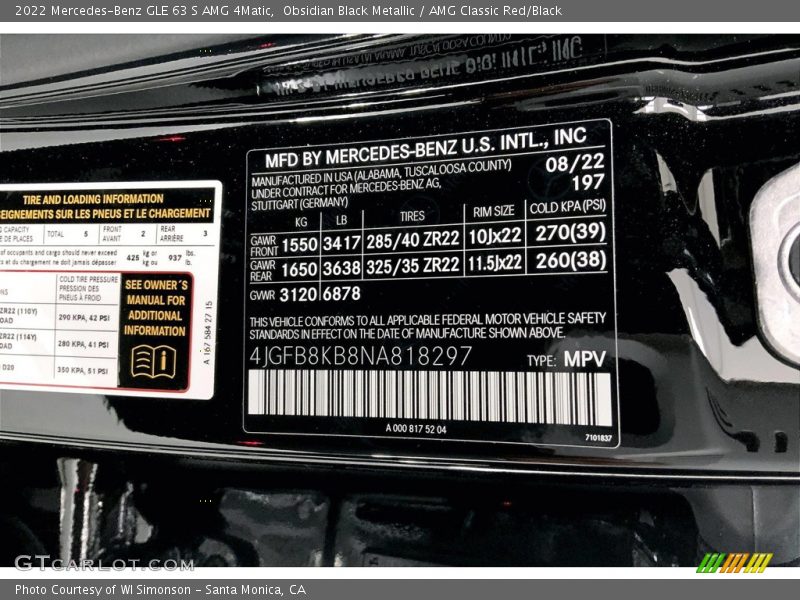 2022 GLE 63 S AMG 4Matic Obsidian Black Metallic Color Code 197