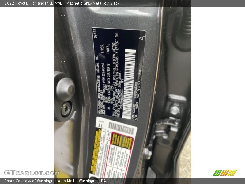 Magnetic Gray Metallic / Black 2022 Toyota Highlander LE AWD