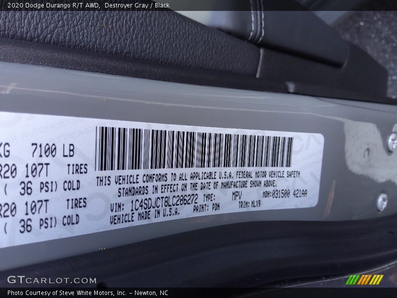 Destroyer Gray / Black 2020 Dodge Durango R/T AWD