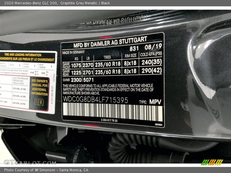 Graphite Grey Metallic / Black 2020 Mercedes-Benz GLC 300