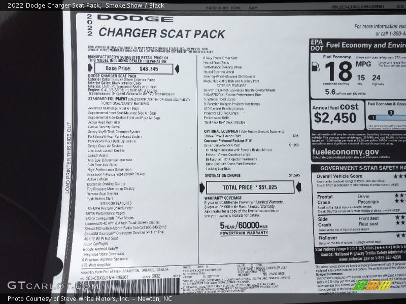 Smoke Show / Black 2022 Dodge Charger Scat Pack