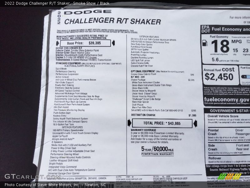 Smoke Show / Black 2022 Dodge Challenger R/T Shaker