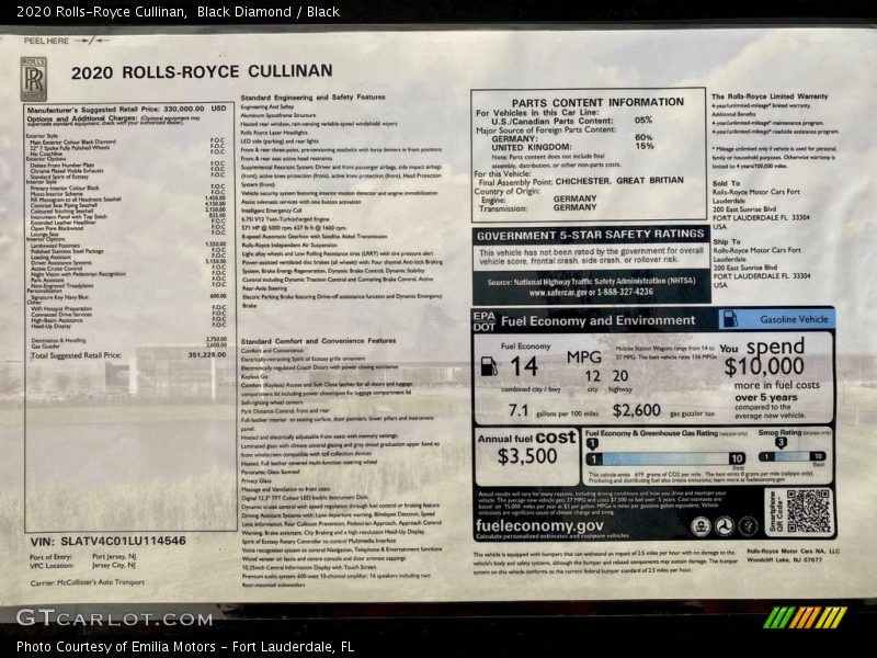  2020 Cullinan  Window Sticker