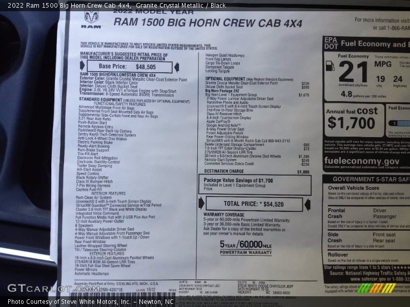 Granite Crystal Metallic / Black 2022 Ram 1500 Big Horn Crew Cab 4x4