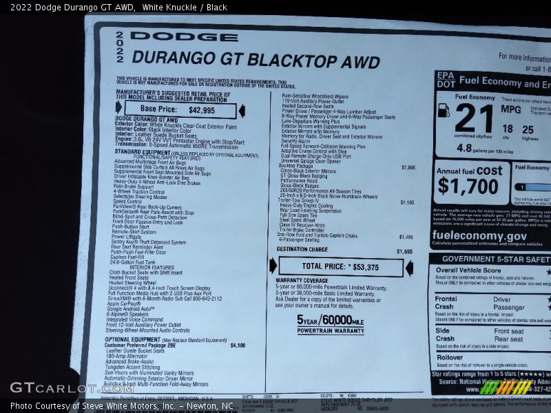 White Knuckle / Black 2022 Dodge Durango GT AWD