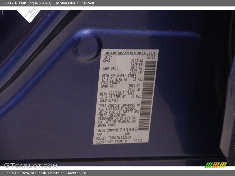 Caspian Blue / Charcoal 2017 Nissan Rogue S AWD