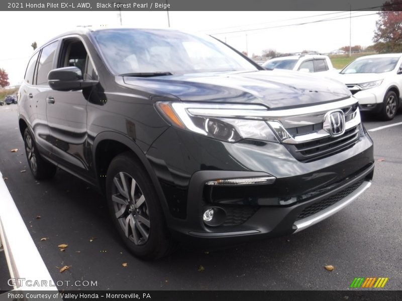 Black Forest Pearl / Beige 2021 Honda Pilot EX-L AWD