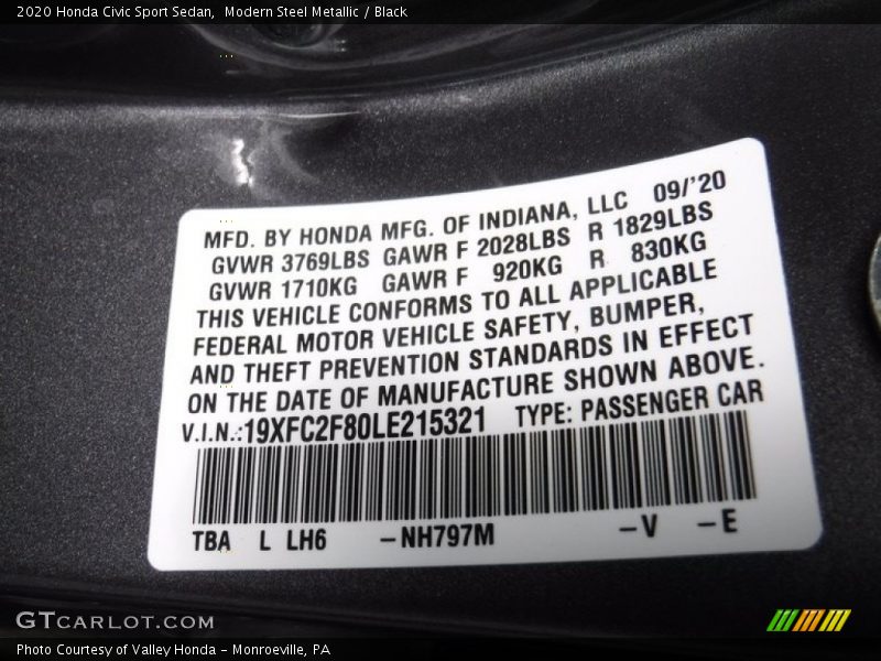 Modern Steel Metallic / Black 2020 Honda Civic Sport Sedan