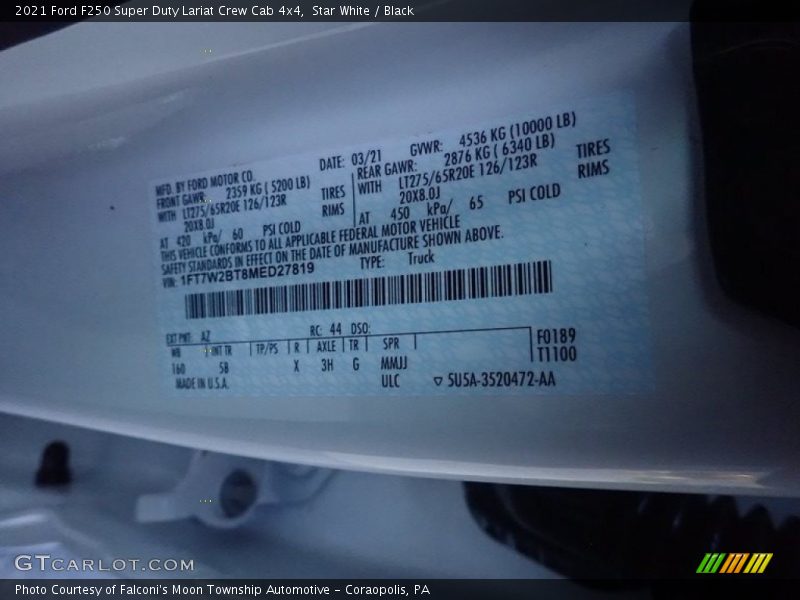 Star White / Black 2021 Ford F250 Super Duty Lariat Crew Cab 4x4