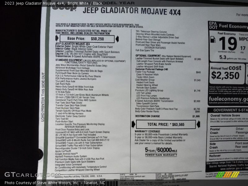  2023 Gladiator Mojave 4x4 Window Sticker