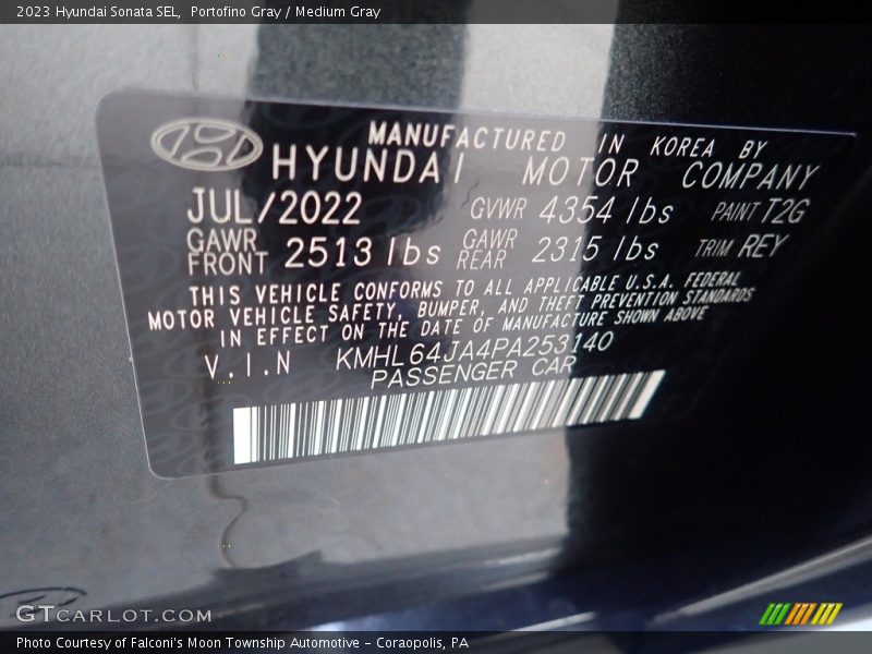 Portofino Gray / Medium Gray 2023 Hyundai Sonata SEL
