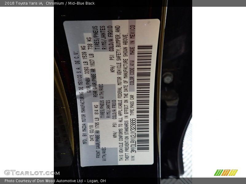 Chromium / Mid-Blue Black 2018 Toyota Yaris iA