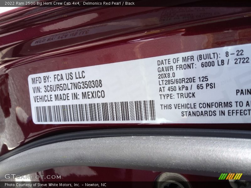 Delmonico Red Pearl / Black 2022 Ram 2500 Big Horn Crew Cab 4x4
