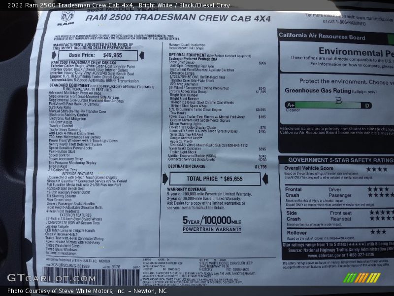 Bright White / Black/Diesel Gray 2022 Ram 2500 Tradesman Crew Cab 4x4