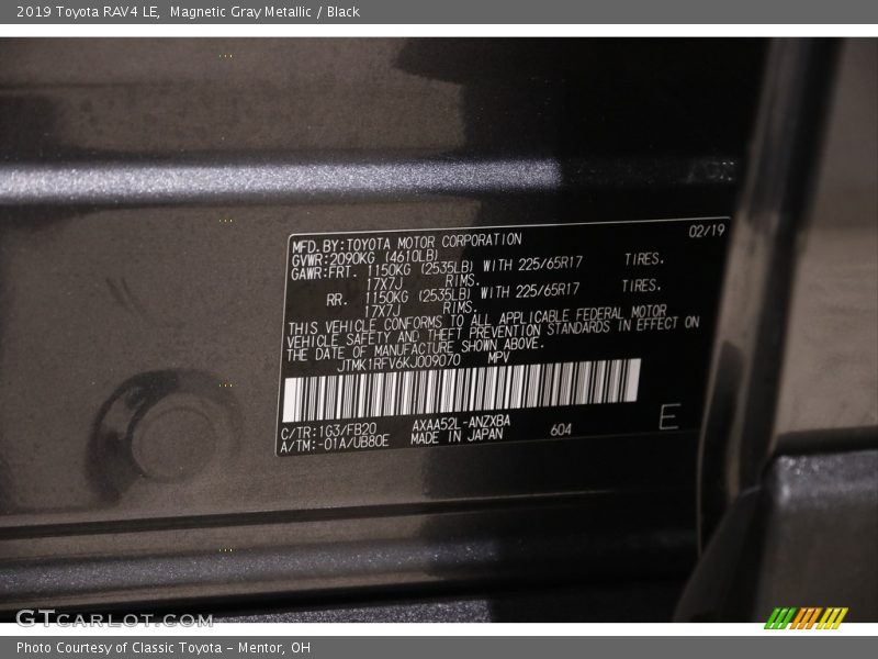 Magnetic Gray Metallic / Black 2019 Toyota RAV4 LE