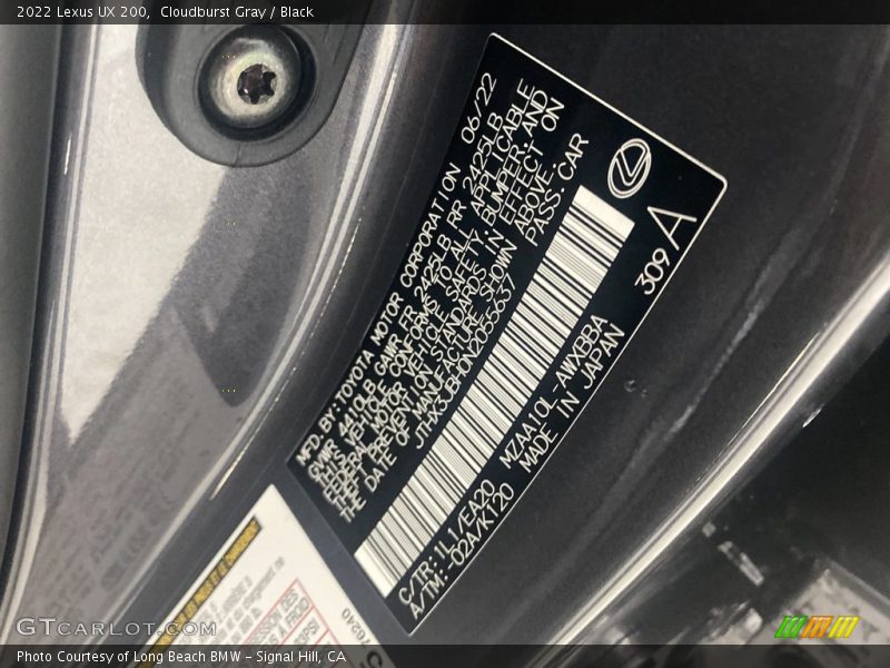 2022 UX 200 Cloudburst Gray Color Code 1L1