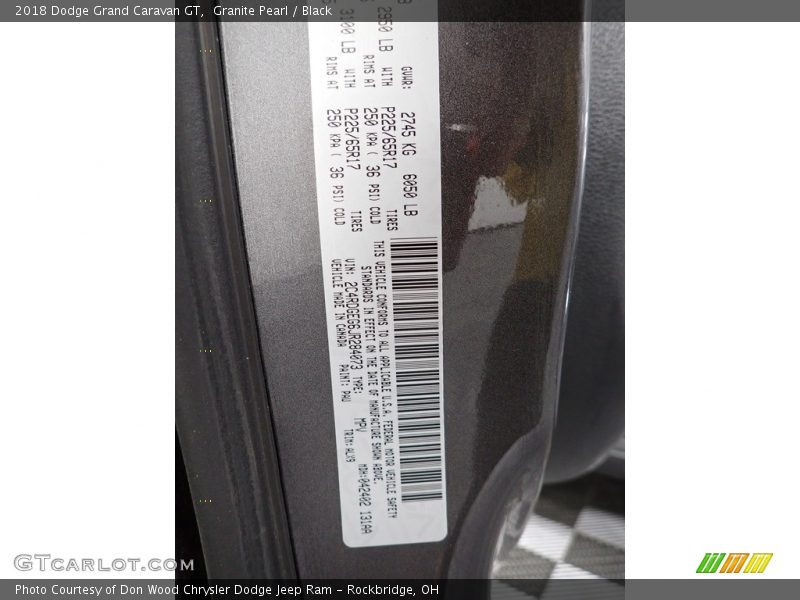 Granite Pearl / Black 2018 Dodge Grand Caravan GT