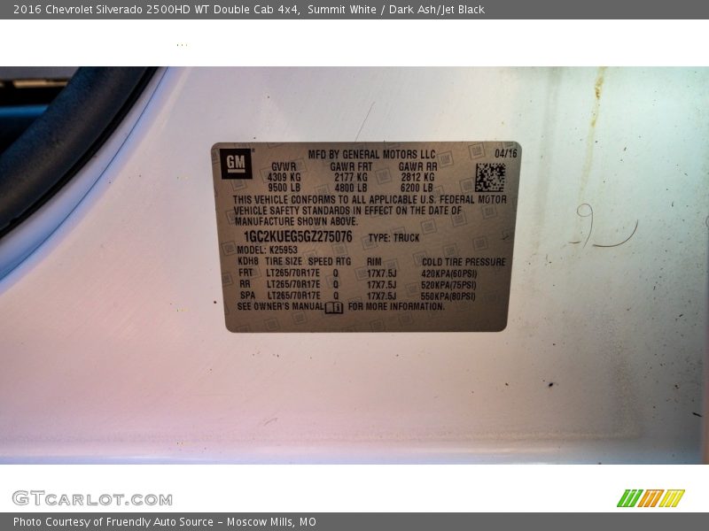 Summit White / Dark Ash/Jet Black 2016 Chevrolet Silverado 2500HD WT Double Cab 4x4