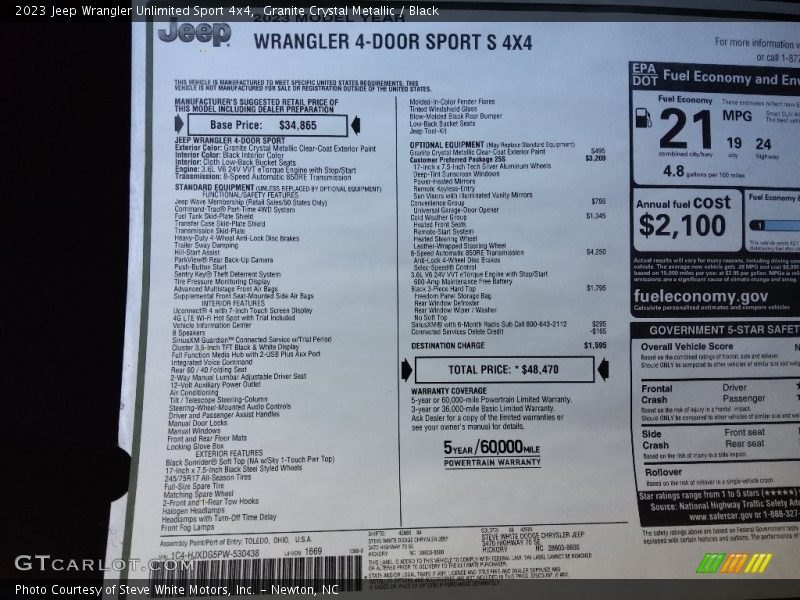  2023 Wrangler Unlimited Sport 4x4 Window Sticker