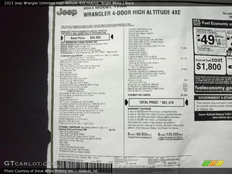 Bright White / Black 2023 Jeep Wrangler Unlimited High Altitude 4XE Hybrid