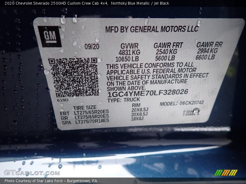Northsky Blue Metallic / Jet Black 2020 Chevrolet Silverado 2500HD Custom Crew Cab 4x4