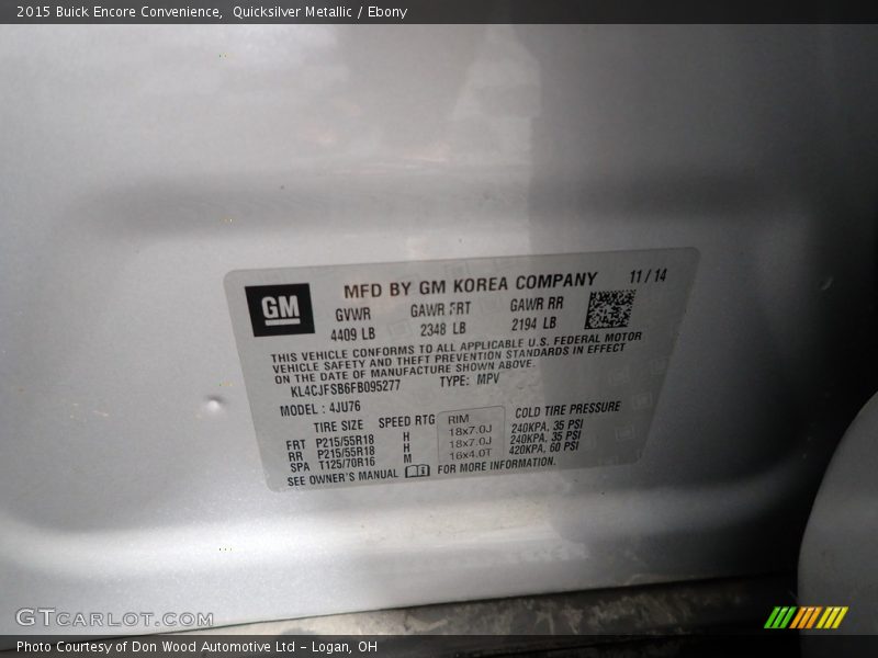 Quicksilver Metallic / Ebony 2015 Buick Encore Convenience