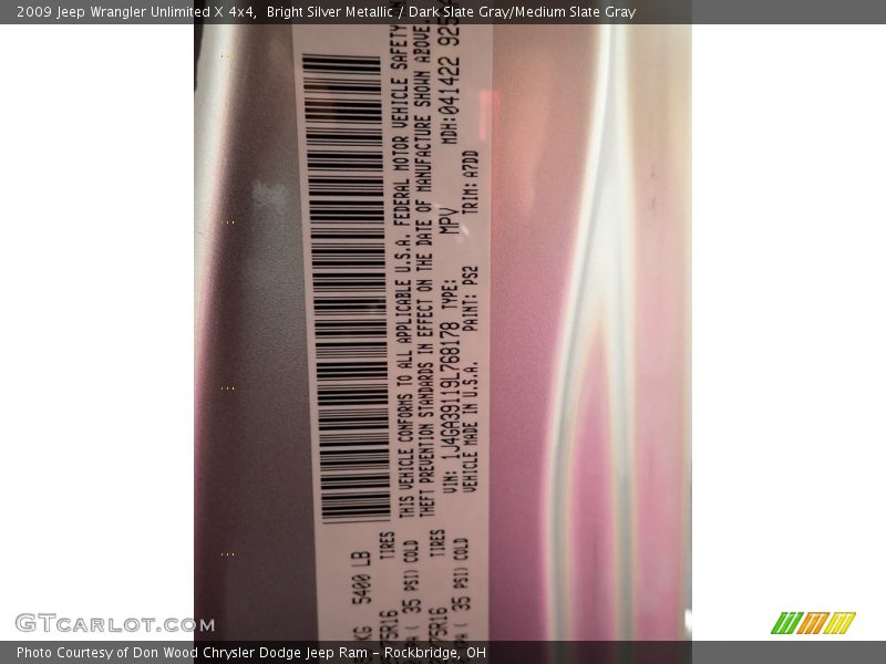 Bright Silver Metallic / Dark Slate Gray/Medium Slate Gray 2009 Jeep Wrangler Unlimited X 4x4