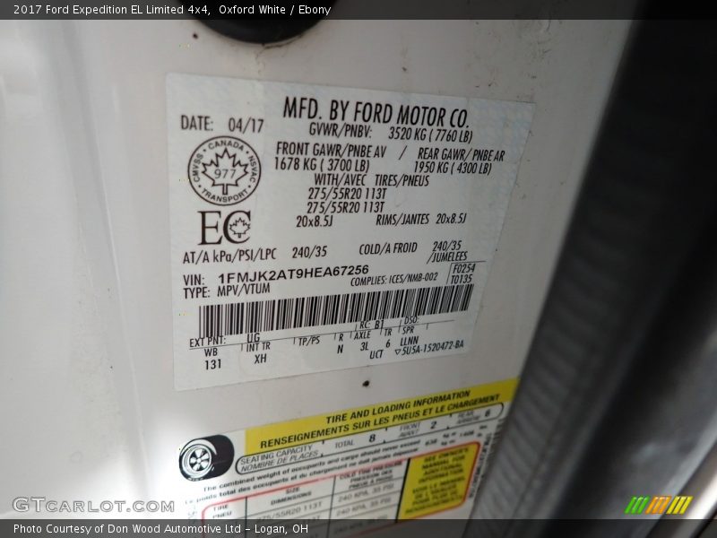 Oxford White / Ebony 2017 Ford Expedition EL Limited 4x4