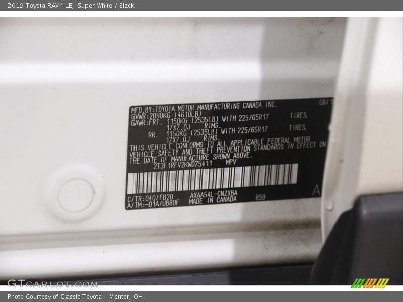 Super White / Black 2019 Toyota RAV4 LE