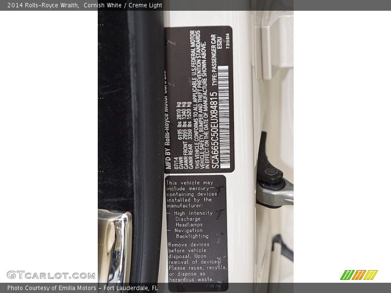 2014 Wraith  Cornish White Color Code ES2U