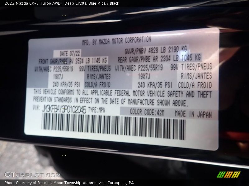 2023 CX-5 Turbo AWD Deep Crystal Blue Mica Color Code 42M