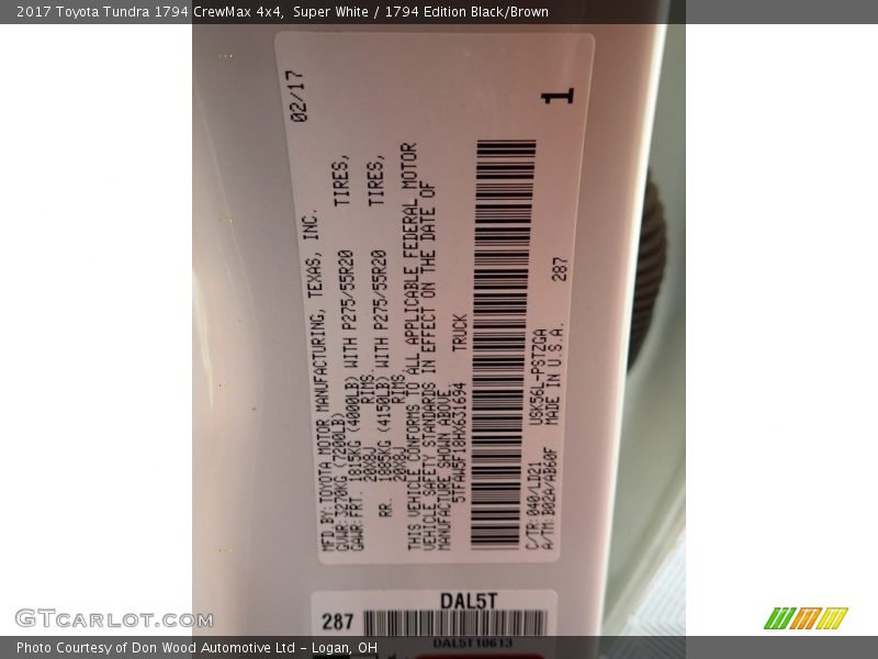 Super White / 1794 Edition Black/Brown 2017 Toyota Tundra 1794 CrewMax 4x4