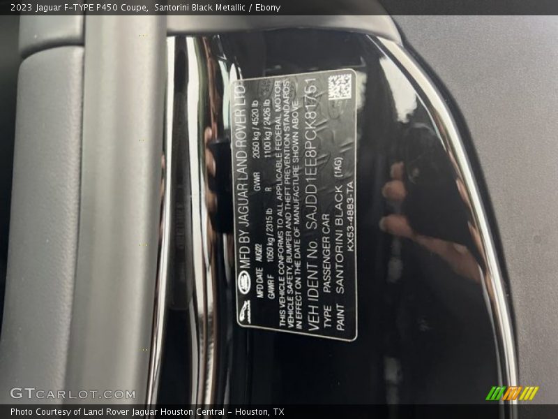 2023 F-TYPE P450 Coupe Santorini Black Metallic Color Code 1AG