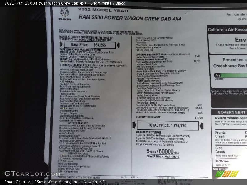  2022 2500 Power Wagon Crew Cab 4x4 Window Sticker