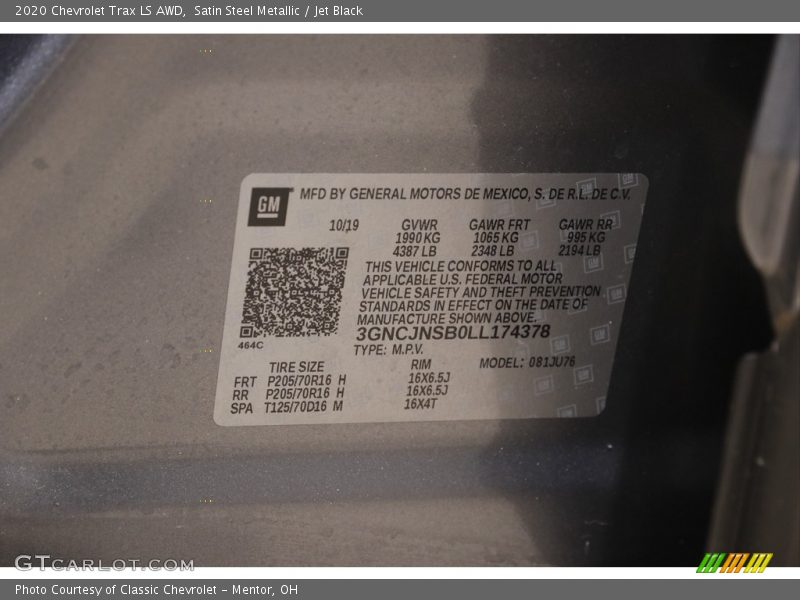 Satin Steel Metallic / Jet Black 2020 Chevrolet Trax LS AWD