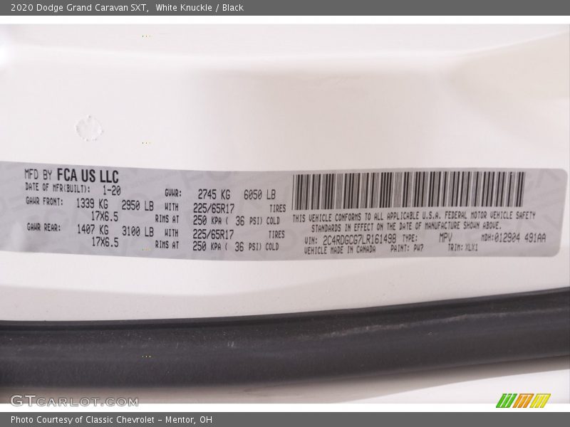White Knuckle / Black 2020 Dodge Grand Caravan SXT