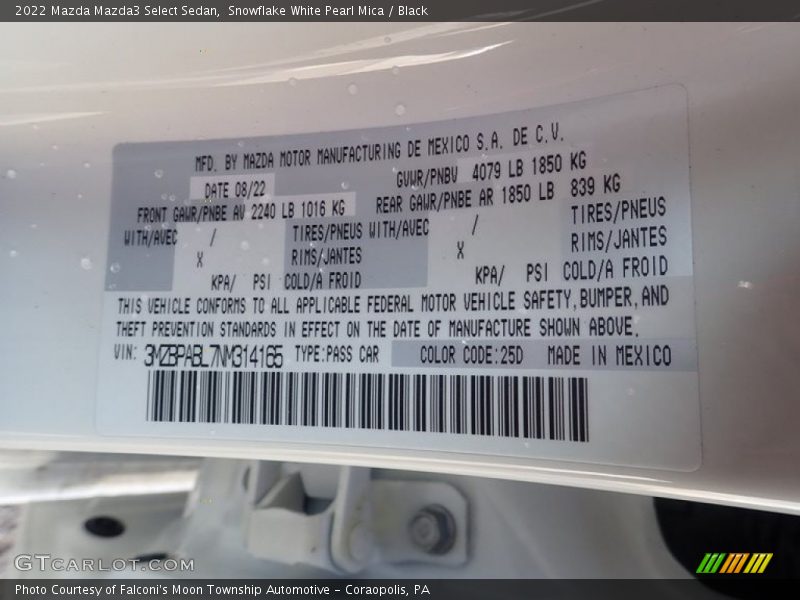 Snowflake White Pearl Mica / Black 2022 Mazda Mazda3 Select Sedan