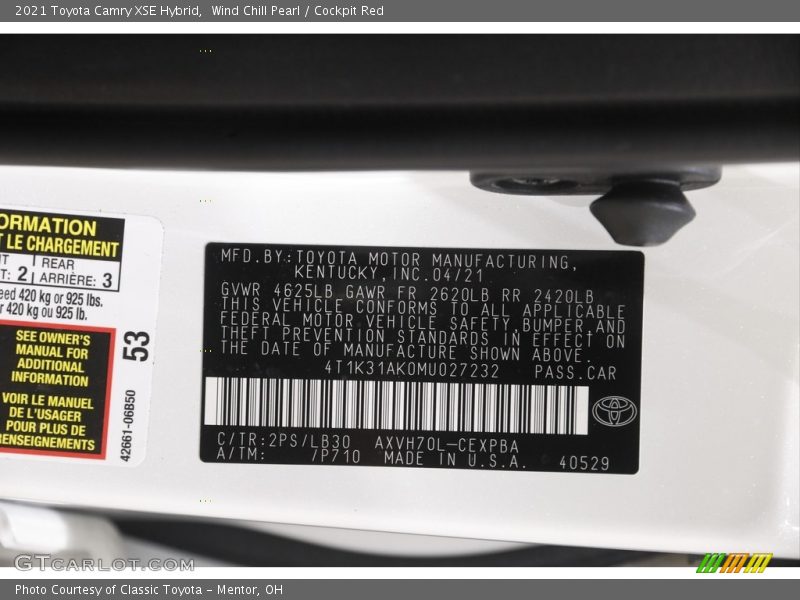 Wind Chill Pearl / Cockpit Red 2021 Toyota Camry XSE Hybrid