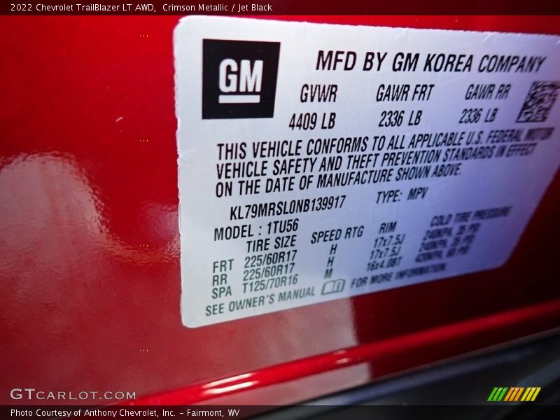 Crimson Metallic / Jet Black 2022 Chevrolet TrailBlazer LT AWD