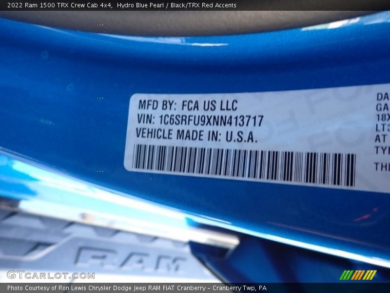 Hydro Blue Pearl / Black/TRX Red Accents 2022 Ram 1500 TRX Crew Cab 4x4